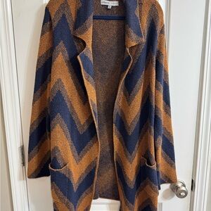 Absolutely Famous Blue and Burnt Orange Chevron Cardigan